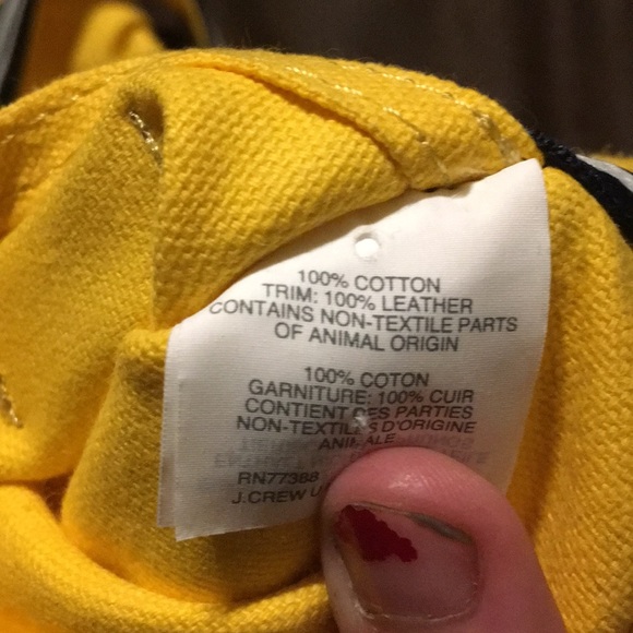 J. CREW yellow tote bag with navy and white trim - Picture 7 of 9